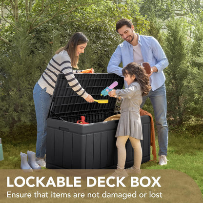 Devoko 85 Gallon Deck Box Lockable Resin Outdoor Storage Box waterproof Outdoor Container for Patio Furniture Cushions, Pillow and Pool Toys (Black) - CookCave