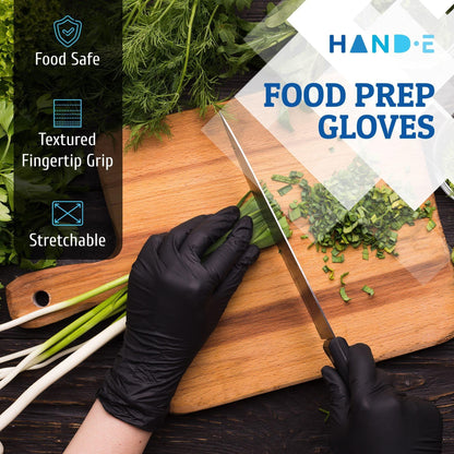 Hand-E Touch Black Nitrile Disposable Gloves Small, 100 Count - BBQ, Tattoo, Hair Dye, Cooking, Mechanic Gloves - Powder and Latex Free Gloves - CookCave
