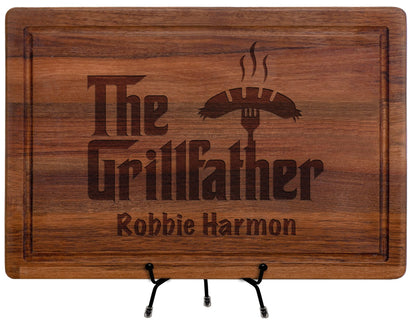 The Grillfather Wood Cutting Board, Christmas Gift Idea, BBQ Gift, Personalized Gift for Men, Dad, Grandpa, Custom Engraved Cutting Board, Father's or Grandpa's Birthday Gift, Grill Master - CookCave