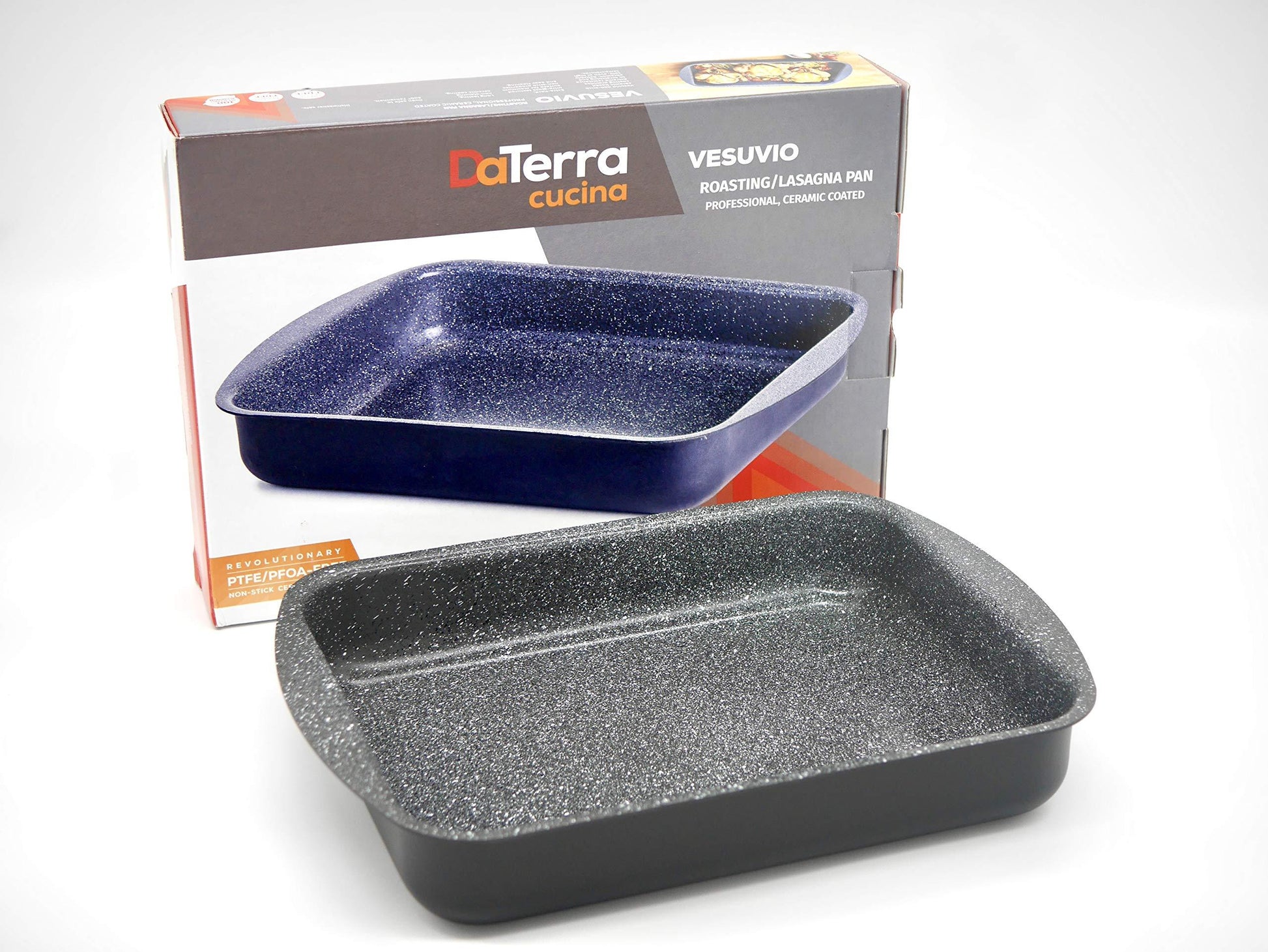 Ceramic Coated Roasting Pan/Lasagna Pan - With Natural Nonstick Coating, Safe For StoveTop and Oven Use / 14 x 10.5 x 2.7 inch - CookCave