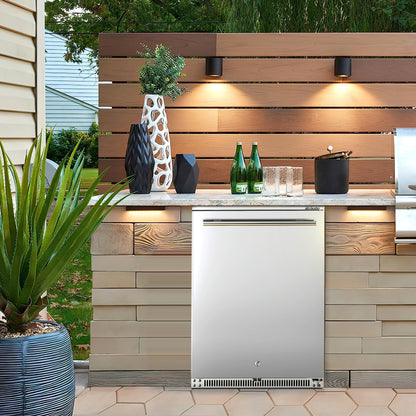 Frostronics 24 Inch 168 Cans Outdoor Beverage Refrigerator, 5.47 cu. ft. Built-in Beverage Cooler with Easy-Swap Reversible Door, 26°F Outdoor Beverage Fridge, SUS304, Lockable, ETL & NSF7 Certified - CookCave