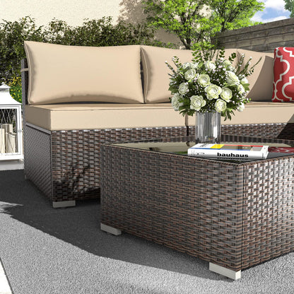 VONZOY Outdoor Patio Furniture Set 7 Pieces Sectional Rattan Sofa Set, PE Rattan Wicker Patio Conversation Set with 6 Seat Cushions and 1 Tempered Glass Table and Furniture Cover, Brown - CookCave