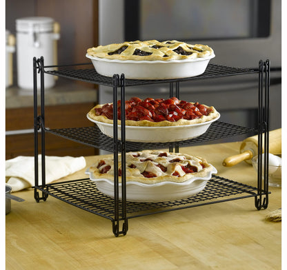 Nifty 3-Tier Cooling Rack – Non-Stick Coating, Wire Mesh Design, Dishwasher Safe, Collapsible Kitchen Countertop Organizer, Use for Baking Cookies, Cakes, Pies - CookCave