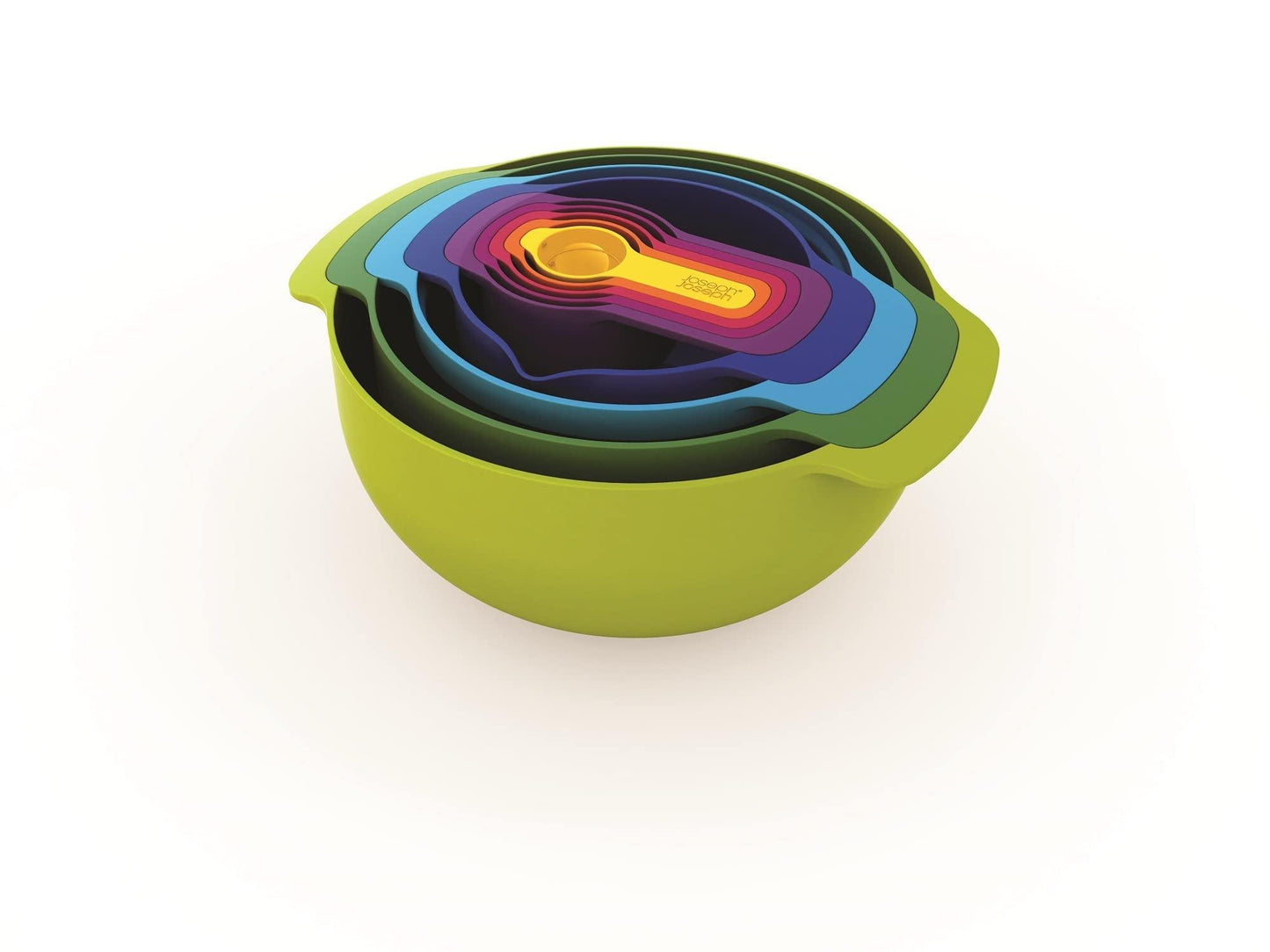 Joseph Joseph Nest 9 Plus, 9 Piece Compact Food Preparation Set with Mixing Bowls, Measuring cups, Sieve and Colander, MultiColor - CookCave