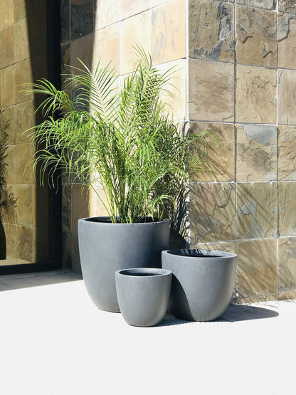 Kante 18",14",10" Dia Concrete Round Planters (Set of 3), Outdoor Indoor Large Planter Pots with Drainage Hole and Rubber Plug for Home Patio Garden, Charcoal - CookCave