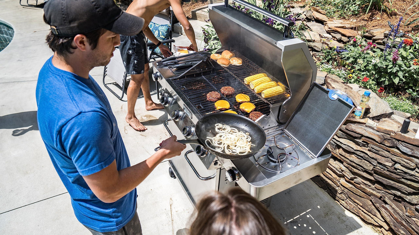 Monument Grills Larger 4-Burner Propane Gas Grills Stainless Steel Cabinet Style with Clear View Lid, LED Controls, Built in Thermometer, and Side & Infrared Side Sear Burners - CookCave