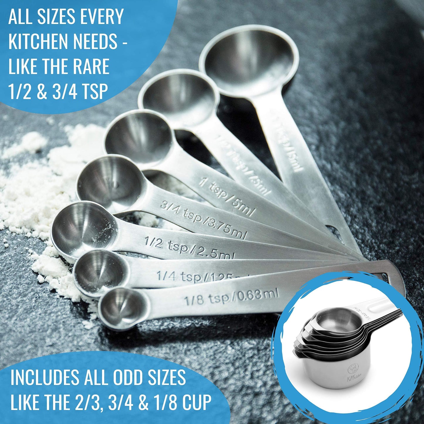 Stainless Steel Measuring Cups and Spoons Set of 16-7 Cup & 7 Spoon + Conversion Chart & Leveler - Kitchen Measuring Spoons and Cups - Dry Measure Cups Stainless Steel & Baking Metal Measuring Cups - CookCave