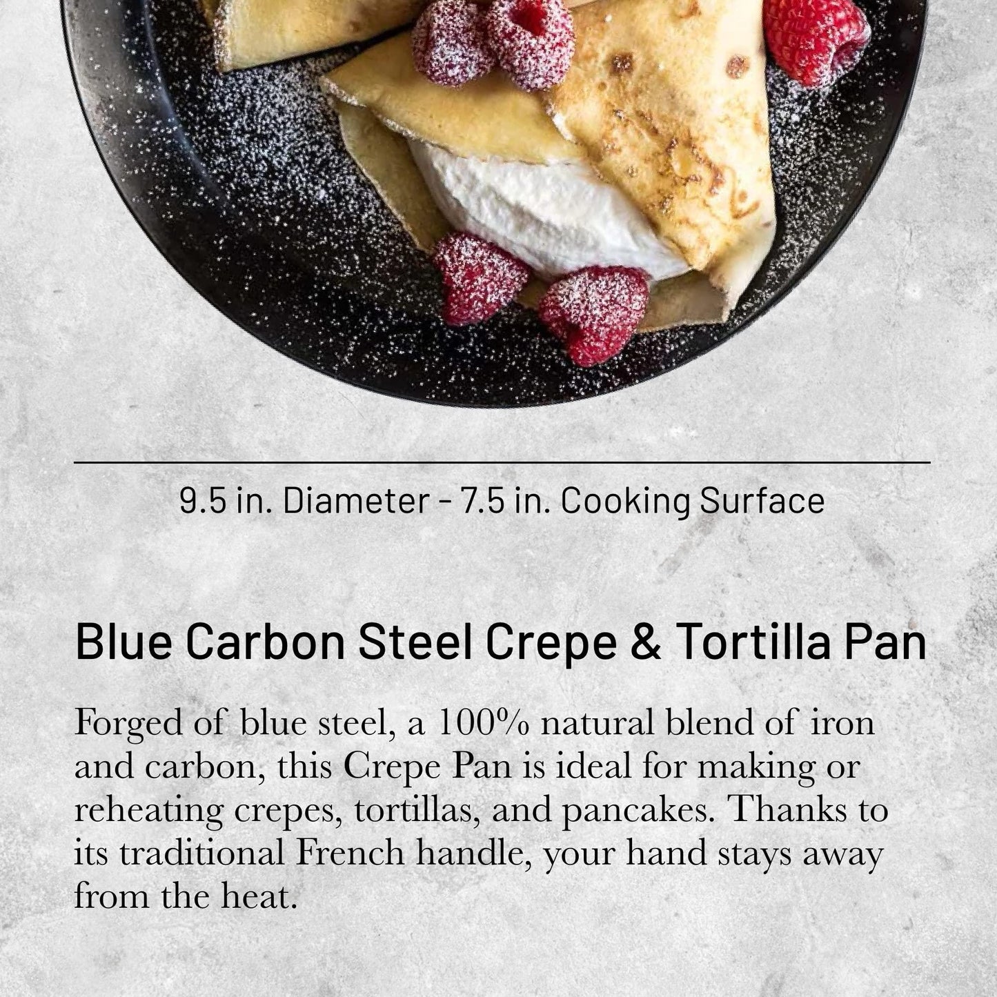 de Buyer Blue Carbon Steel Crepe & Tortilla Pan - 9.5” - Ideal for Making & Reheating Crepes, Tortillas & Pancakes - Naturally Nonstick - Made in France - CookCave