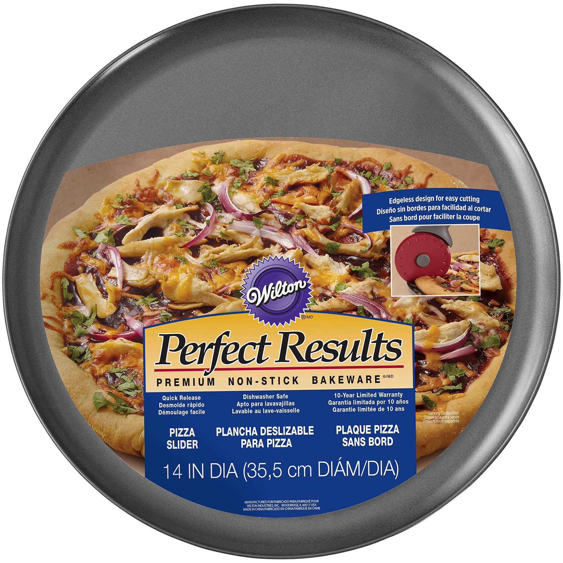 Wilton 2105-8243 Perfect Results Premium Non-Stick Bakeware Pizza Pan, Silver, Pizza 35.6cm (14in) - CookCave