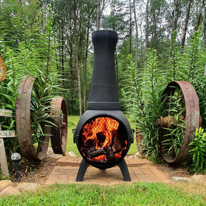 The Blue Rooster Prairie Fire Chiminea Outdoor Fireplace - Wood Burning Cast Aluminum Deck or Patio Firepit - CookCave