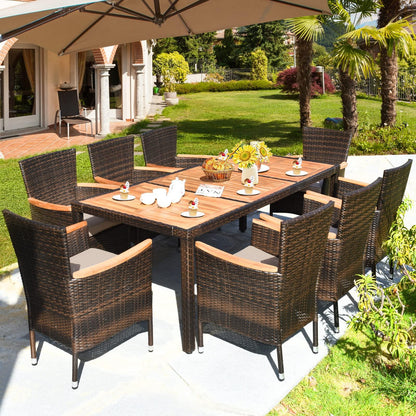 Toolsempire Patio Dining Set Outdoor Dining Set, 9 Pieces Wicker Patio Furniture Set with Acacia Wood Table and Chairs, Garden Dining Table Set for Backyard, Poolside, Desk, Christmas(Brown) - CookCave