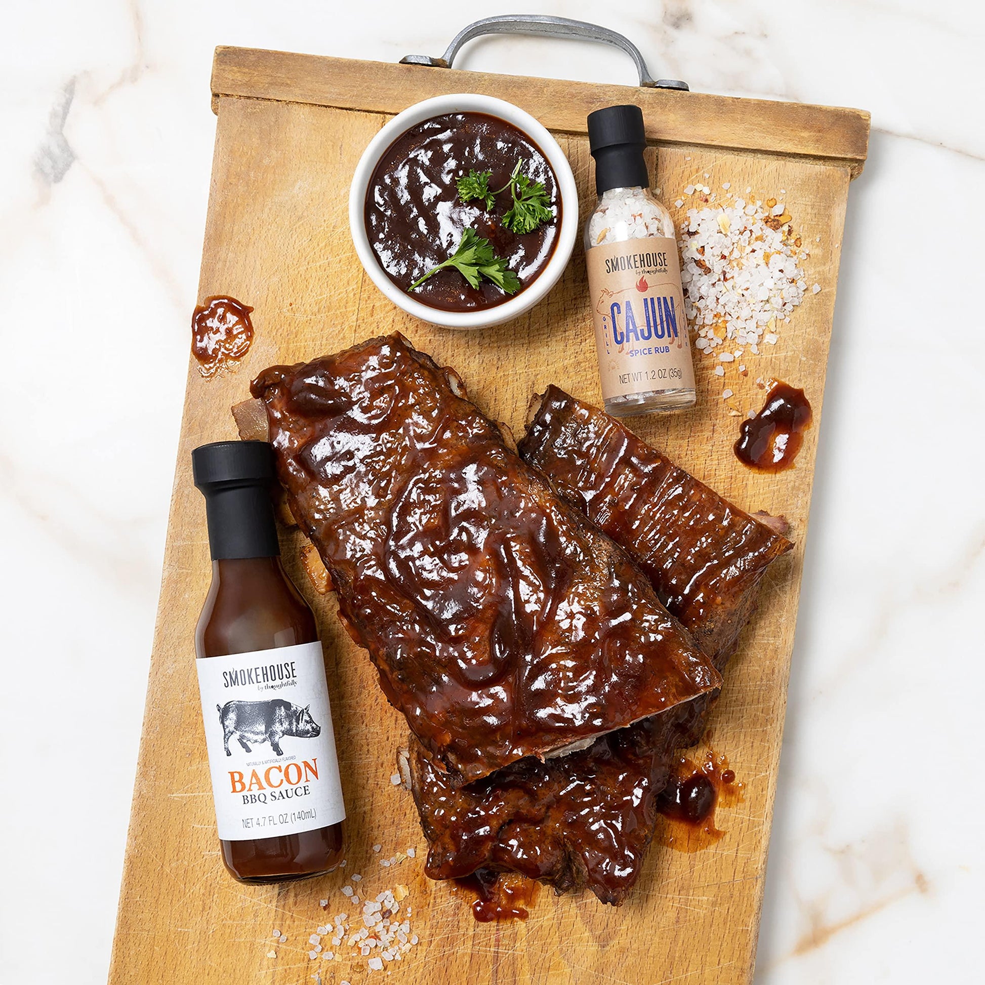 Smokehouse by Thoughtfully, Ultimate BBQ Sampler Set, Vegan and Vegetarian, Includes a Variety of Flavorful USA Made BBQ Sauces, Rubs, and Salts for Smoking and Grilling in Sample Size Glass Bottles - CookCave