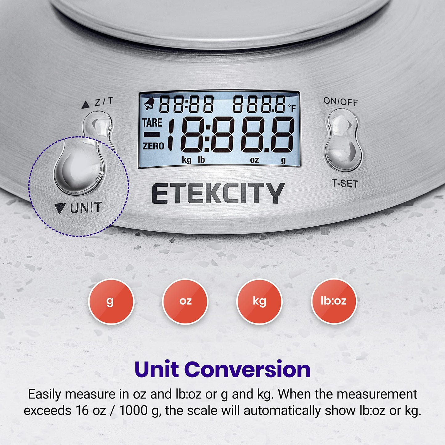 Etekcity Food Kitchen Scale with Bowl, Digital Weight Scale for Food Ounces and Grams, Cooking and Baking, Timer, and Temperature Sensor, 2.06 QT, Stainless Steel - CookCave