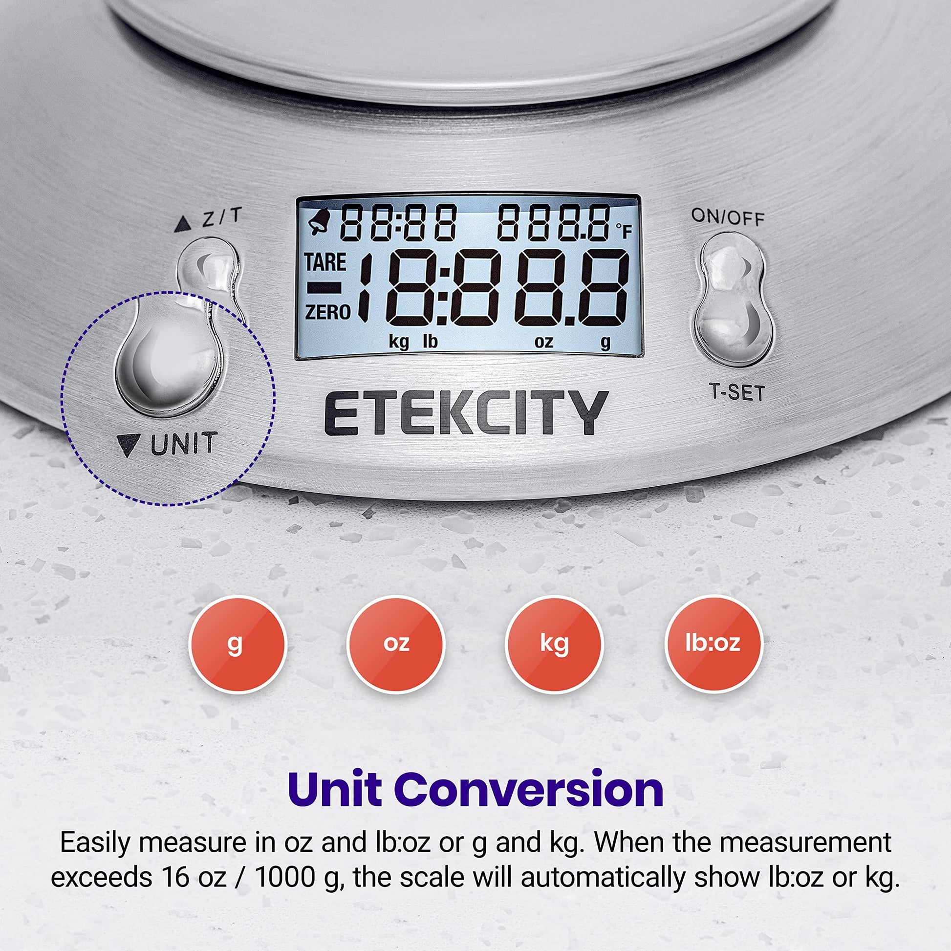 Etekcity Food Kitchen Scale with Bowl, Digital Weight Scale for Food Ounces and Grams, Cooking and Baking, Timer, and Temperature Sensor, 2.06 QT, Stainless Steel - CookCave