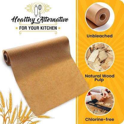 Unbleached Parchment Paper for Baking – 2-Pack 520 Sq.Ft Total - 15 in x 210 ft Baking Paper Roll with Cutter, Non-Stick Brown Parchment for Baking, Cooking, Grilling, Steaming by Baker’s Signature - CookCave