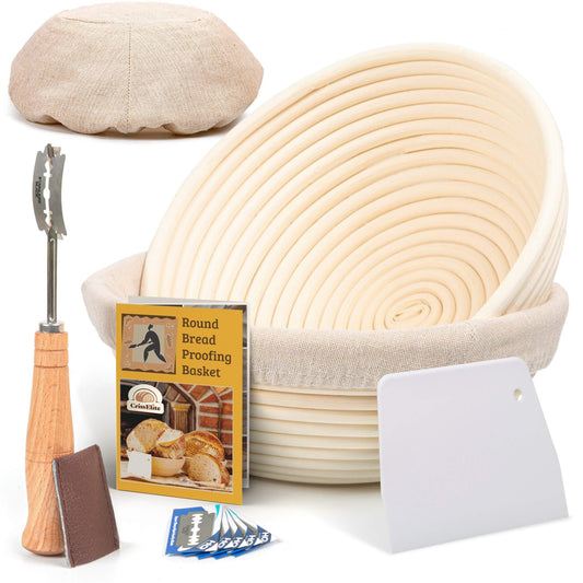 Bread Banneton Proofing Basket, Round 9" Set of 2, Sourdough Bread Baking Supplies Starter Kit, Bread Making Tools, Bread Basket Gift Set, by Criss Elite - CookCave