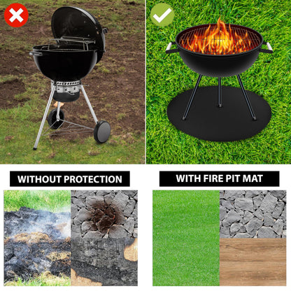 48-Inch Round Fire Pit Mat for Grill, 3-Layer Fireproof Protection, Outdoor Deck and Patio Surface Protector, Durable and Portable BBQ Mat - CookCave