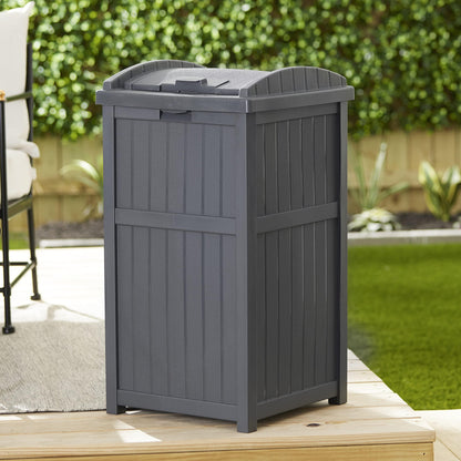 Suncast Trash Hideaway 33 Gallon Rectangular Garbage Trash Can Bin with Secure Latching Lid and Solid Bottom Panel for Outdoor Use, Cyberspace - CookCave