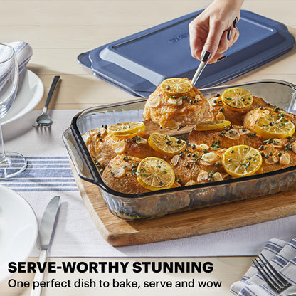 Pyrex Sculpted Tinted (9x13) Glass Baking Dish with BPA-Free Lid, Oblong Bakeware Glass Pan For Casserole & Lasagna, Dishwasher, Freezer, Microwave and Pre-Heated Oven Safe, Smoke - CookCave