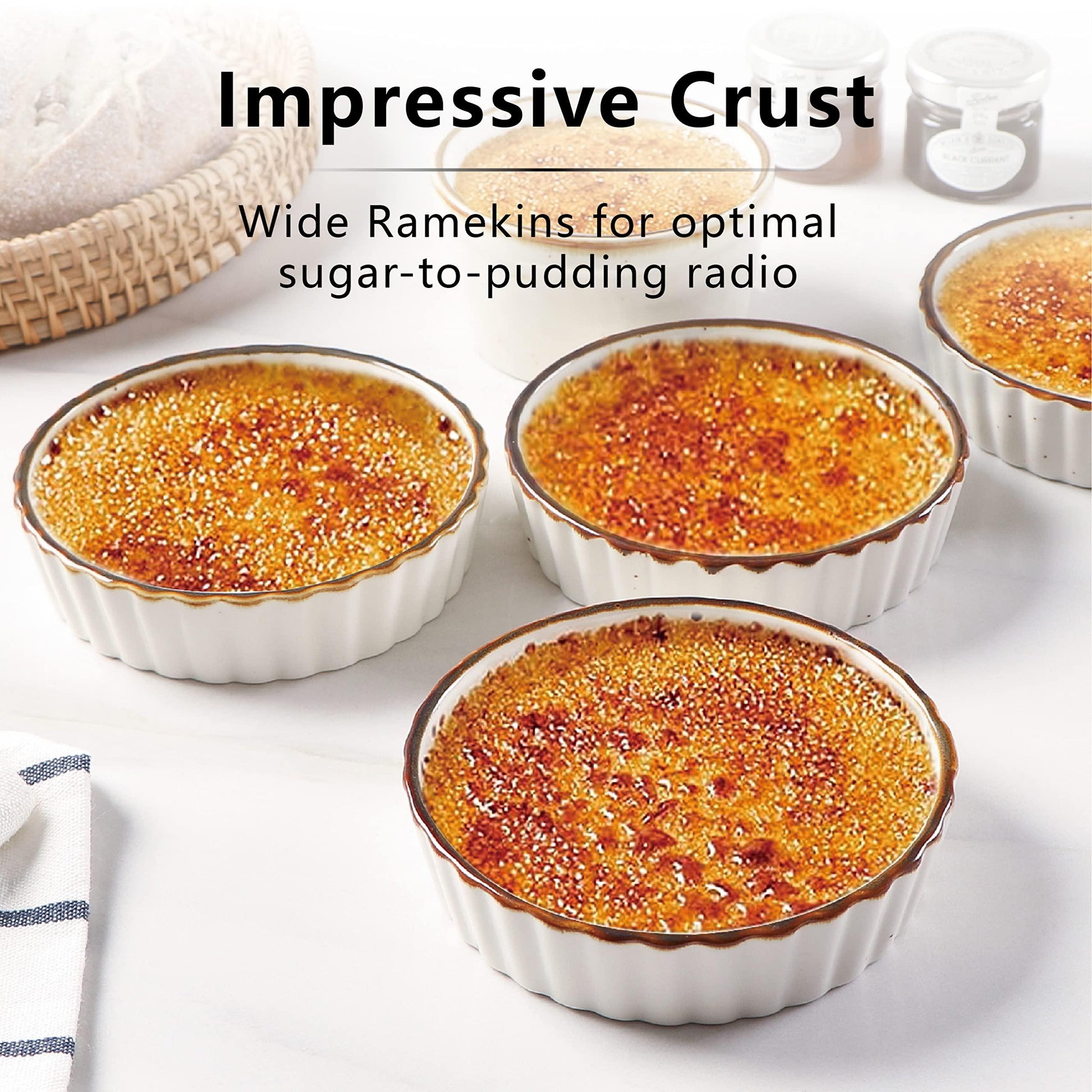 ONEMORE Ramekins 4 oz - Oven Safe Shallow Ramekins for Creme Brulee - Fluted, Set of 6 - CookCave