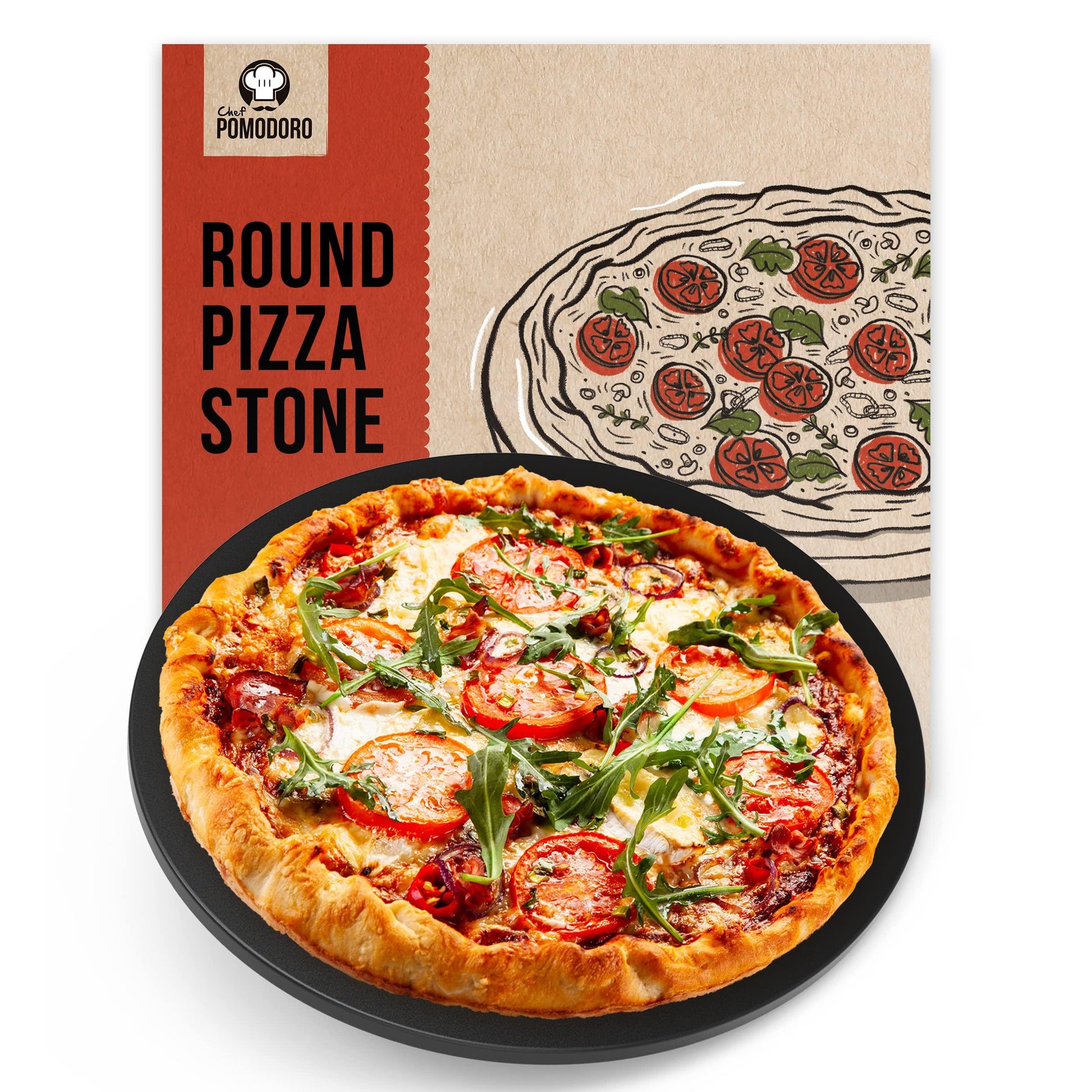 Chef Pomodoro Round Pizza Stone for Oven and Grill, Best Baking Stone for Ovens and Grills, Pizza Baking Stone for Pizza and Bread Baking, Durable (15 inch) - CookCave