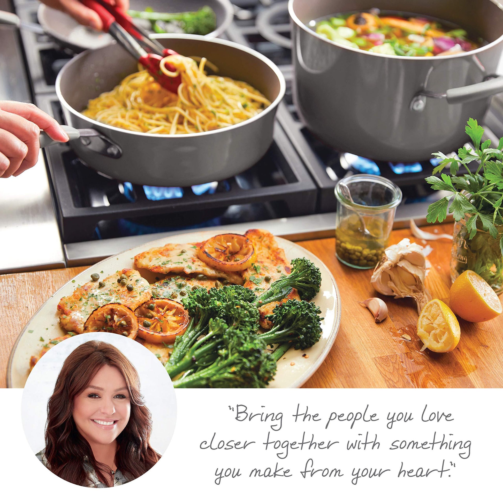 Rachael Ray - 16802 Rachael Ray Cucina Nonstick Cookware Pots and Pans Set, 12 Piece, Sea Salt Gray - CookCave