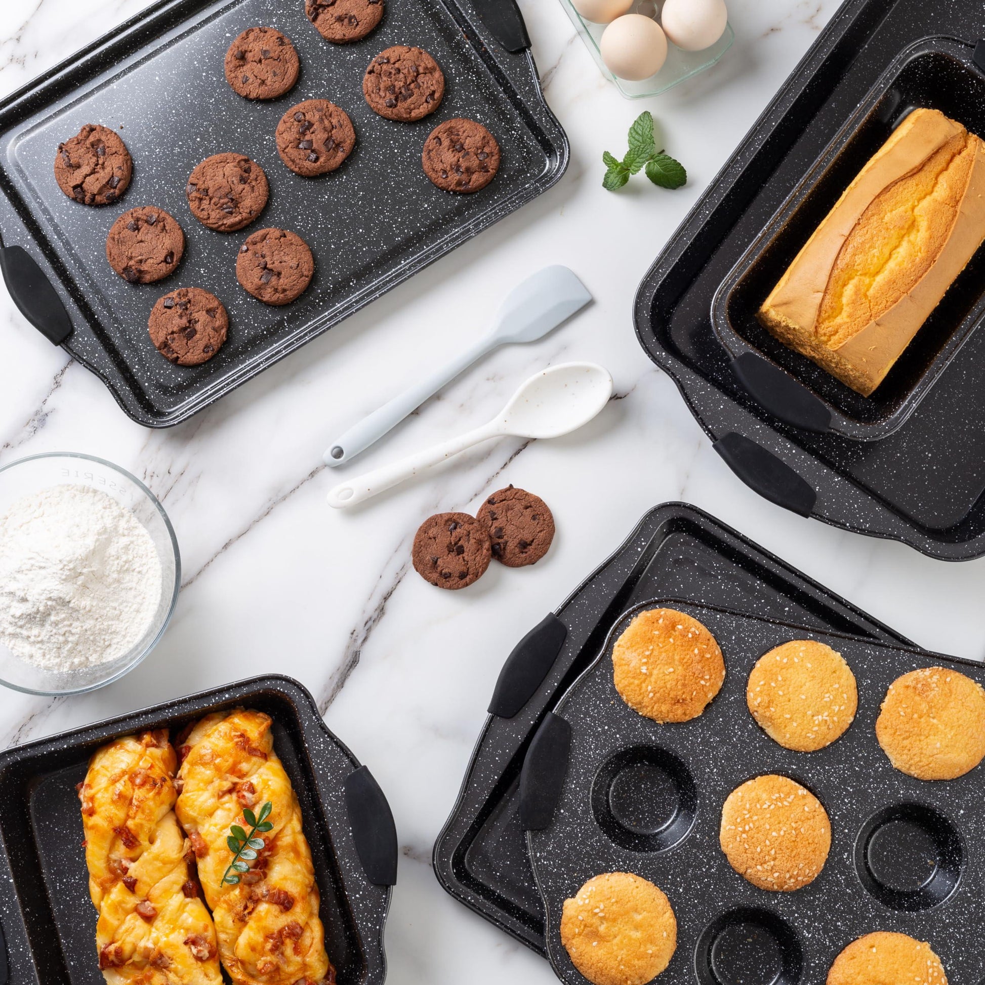 Country Kitchen 10-Piece Nonstick Stackable Bakeware Set - PFOA, PFOS, PTFE Free Baking Tray Set w/Non-Stick Coating, 450°F Oven Safe, Round Cake, Loaf, Muffin, Wide/Square Pans, Cookie Sheet - CookCave