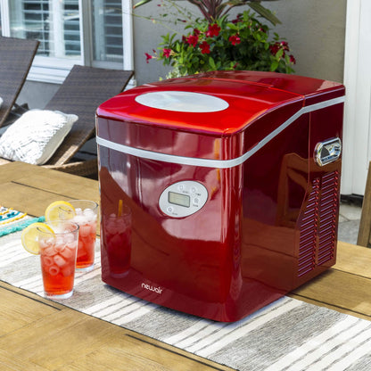 NewAir Portable Ice Maker 50 lb. Daily | Red | 3 Size Bullet Shaped Ice | First Batch Under 10 Minutes | Self Cleaning Quiet Operation Countertop Ice Machine | AI-215R - CookCave