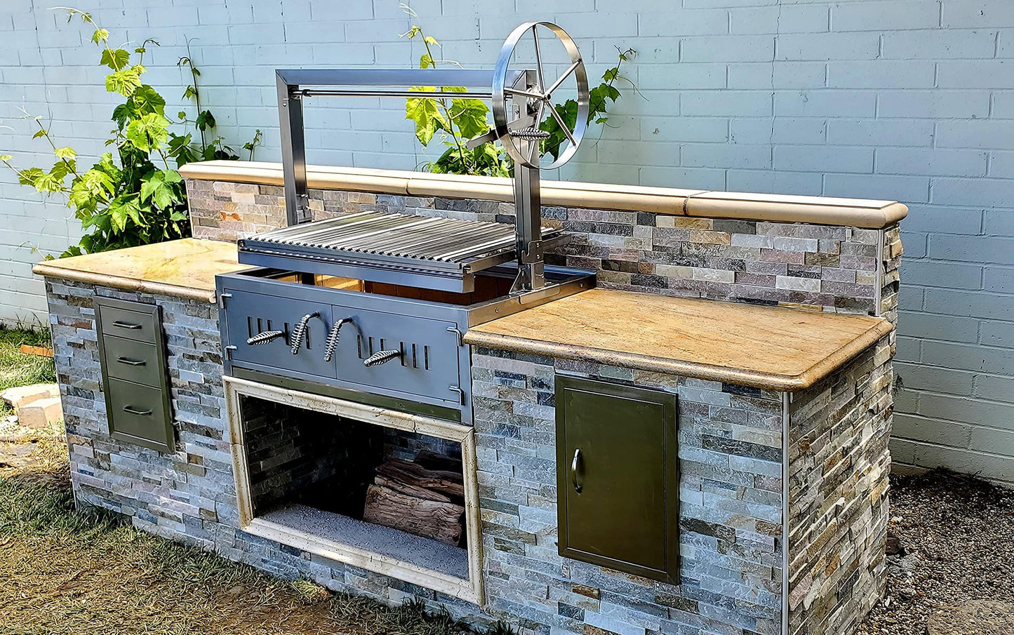 Built In/Table Top Charcoal Outdoor BBQ, Stainless Steel #430 Body and #304 Grates, Rotisserie Parrilla Santa Maria/Argentine Grill Spit - CookCave