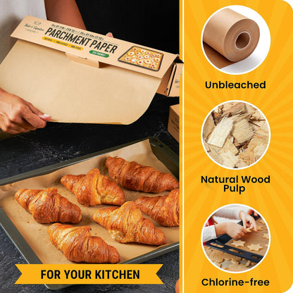 Unbleached Parchment Paper for Baking – 2-Pack 520 Sq.Ft Total - 15 in x 210 ft Baking Paper Roll with Cutter, Non-Stick Brown Parchment for Baking, Cooking, Grilling, Steaming by Baker’s Signature - CookCave