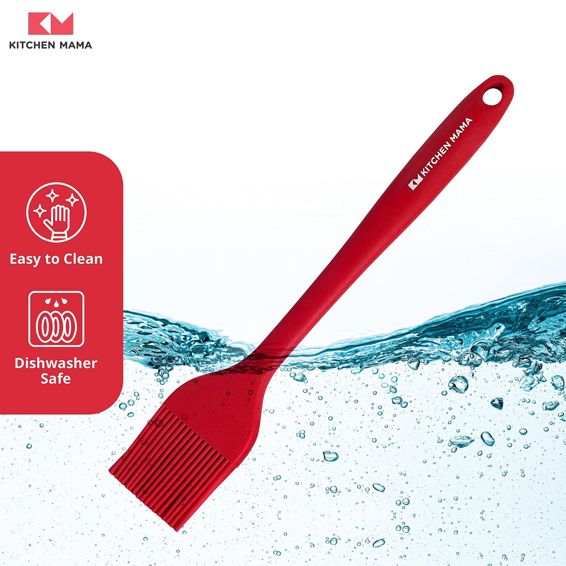 Kitchen Mama Silicone Basting Pastry Brush: Set of 2 Heat Resistant Basting Brushes for Baking, Grilling, Cooking and Spreading Oil, Butter, BBQ Sauce, or Marinade. Dishwasher Safe (Red) - CookCave