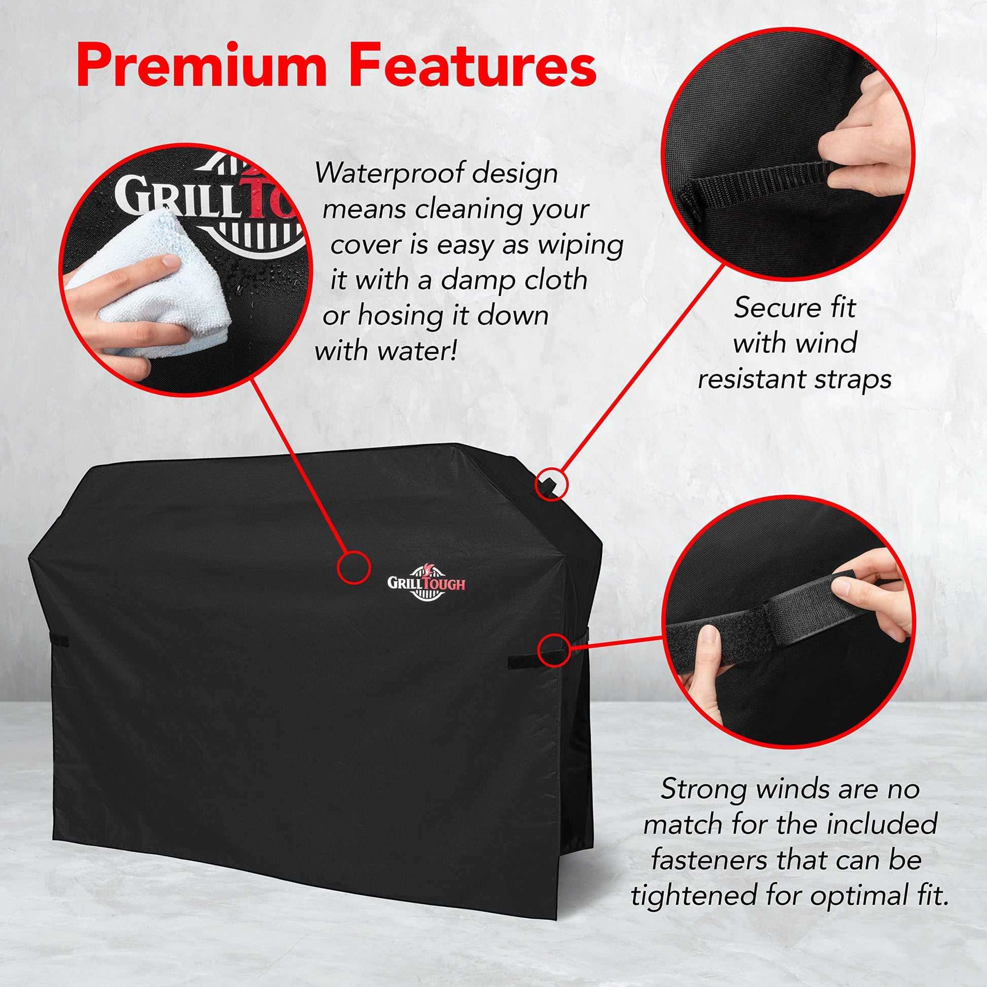 GrillTough Heavy Duty BBQ Grill Cover for Outdoor Grill, 58 Inch – Waterproof, Weather Resistant, UV & Fade Resistant with Adjustable Straps Gas Weber, Genesis, Charbroil, etc. Black - CookCave