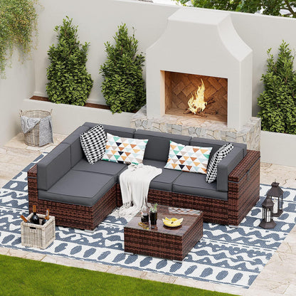 UDPATIO Patio Furniture Sets, Modular Rattan Outdoor Patio Sectional Furniture Sofa Set, Wicker Patio Conversation Set for Backyard, Deck, Poolside w/Glass Coffee Table, 5PC Grey (Include Sofa Cover) - CookCave