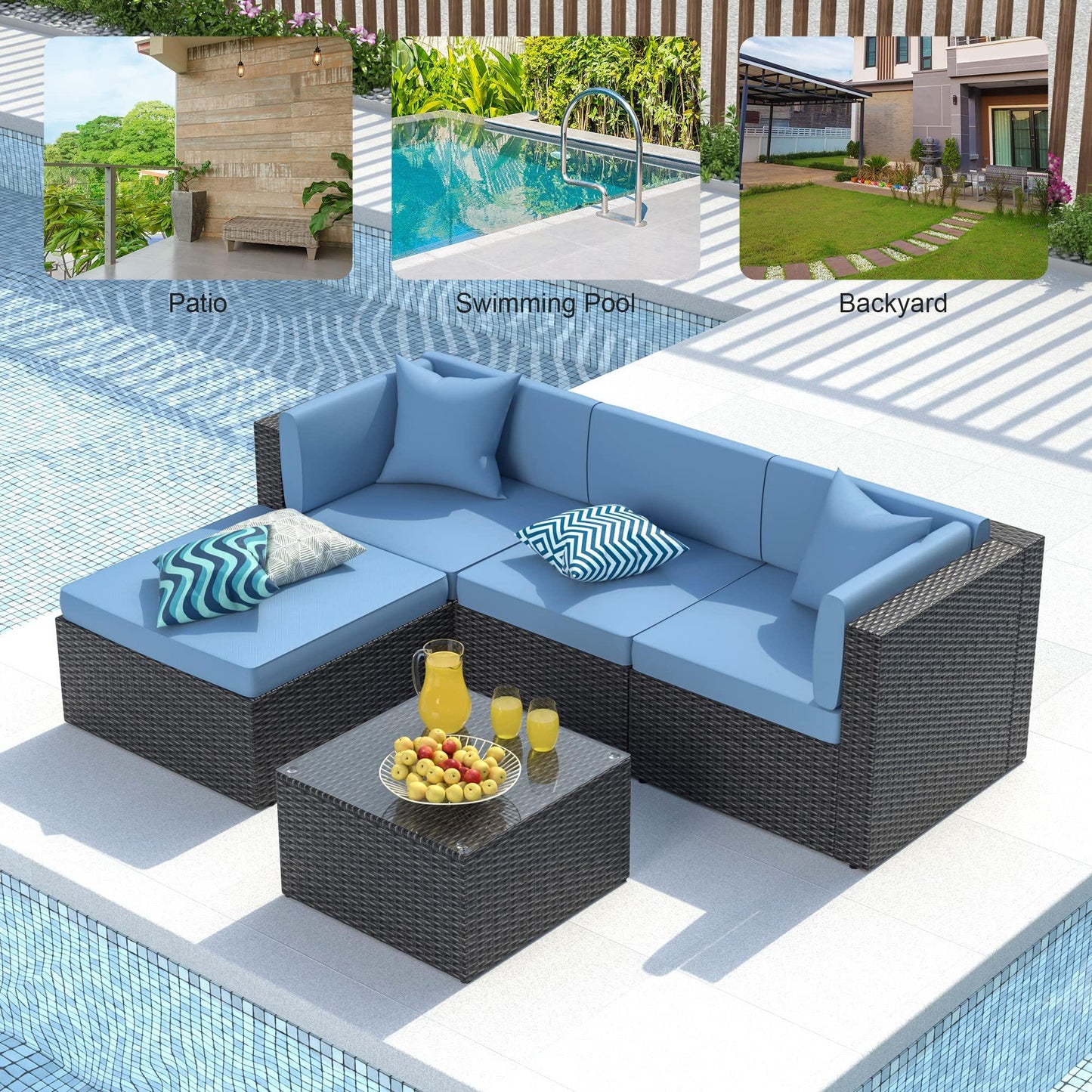 GOJOOASIS Outdoor Patio Furniture Sets Sectional Wicker Couch Conversation Sofa Seating - CookCave