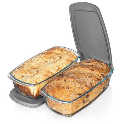 Razab LARGE 7.6 Cups/1800 ML/1.9 Qt Glass Loaf Pan with Lids (Set of 2) - Meatloaf Pan BPA free Airtight Lids Grip Handle Easy Carry, Microwave and Oven Safe - Loaf Pans For Baking Bread, Cakes - CookCave