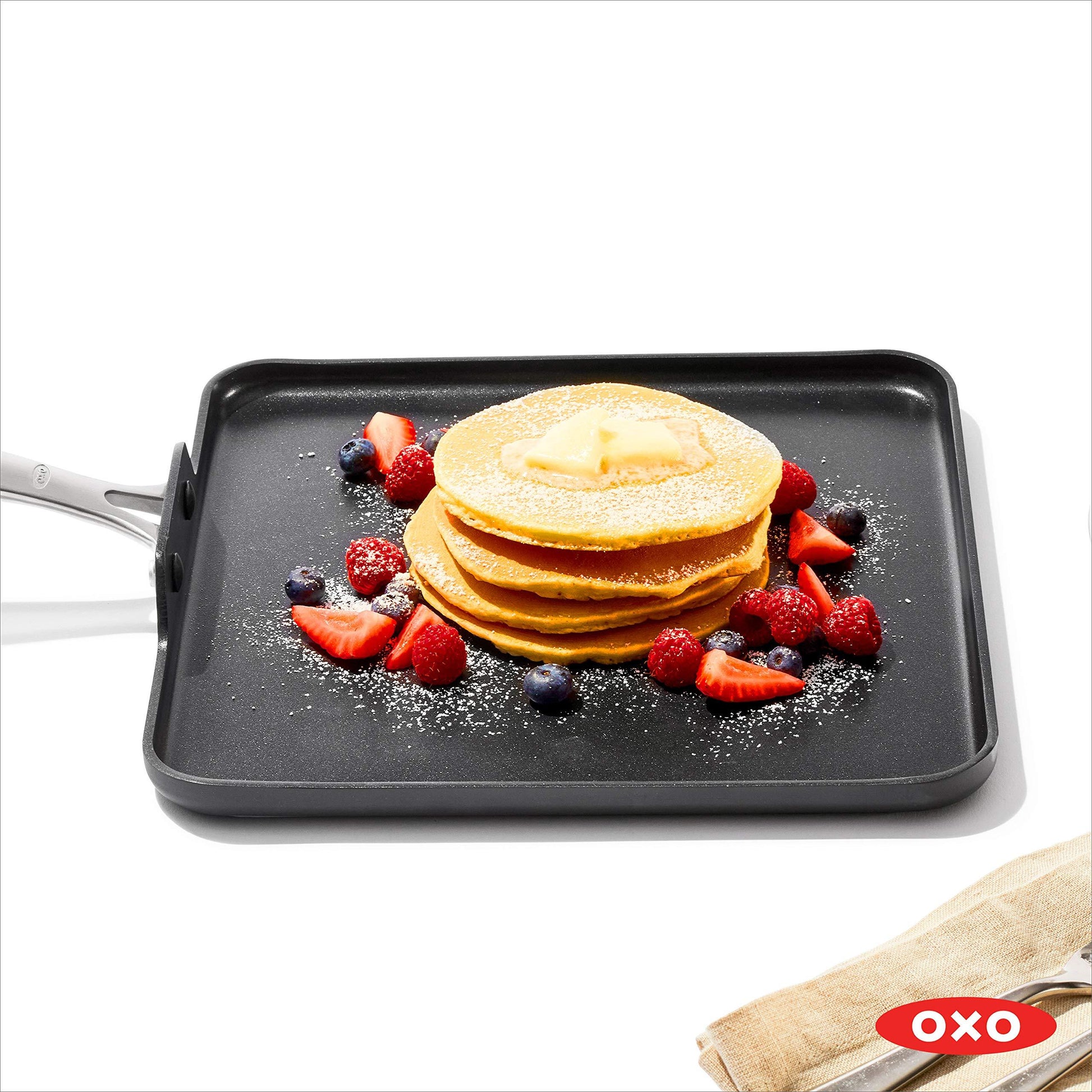 OXO Good Grips Pro 11" Griddle Pan, 3-Layered German Engineered Nonstick Coating, Dishwasher Safe, Oven Safe, Stainless Steel Handle, Black - CookCave