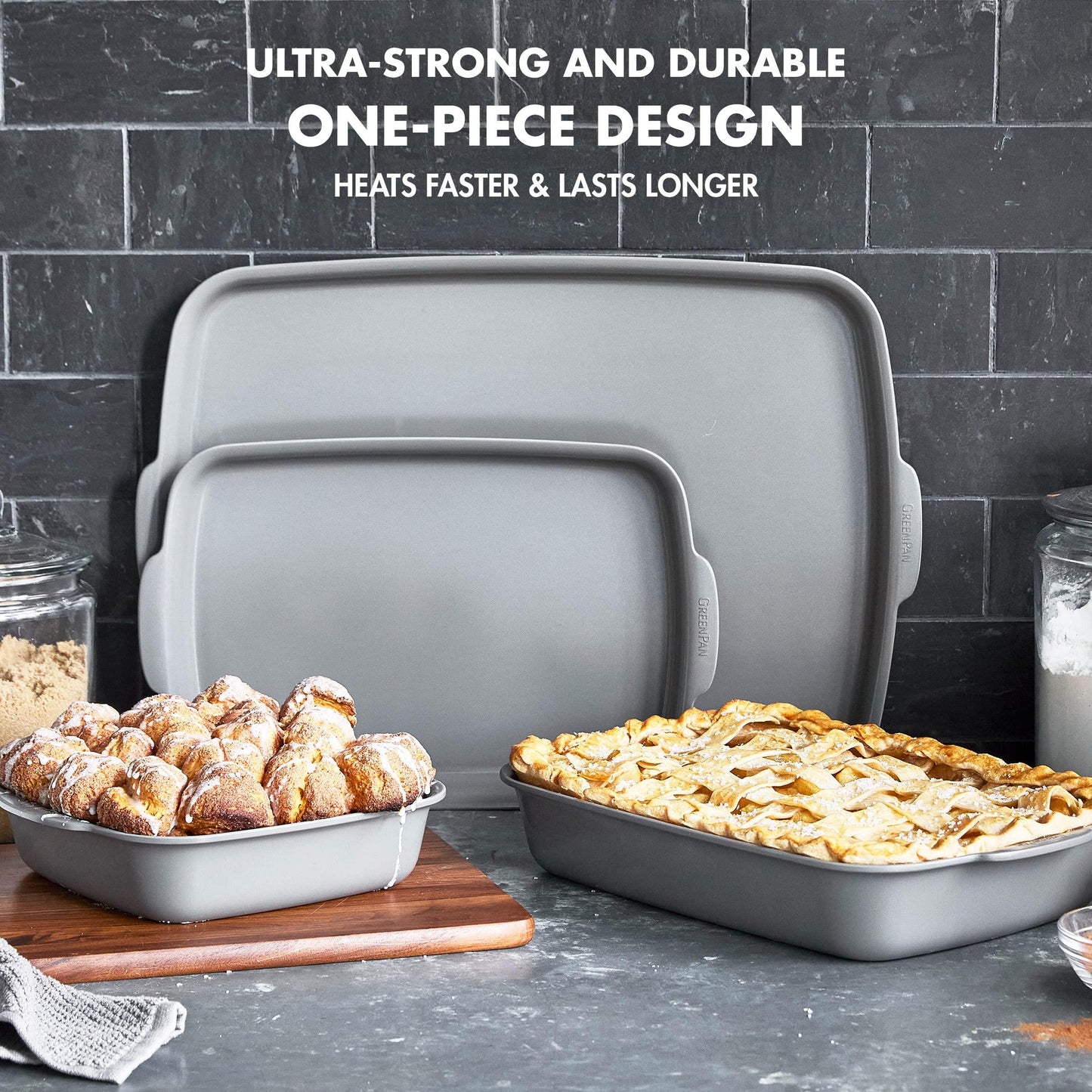 GreenPan Premiere Ovenware Healthy Ceramic Nonstick 4-Piece Warp-Free Bakeware Set, Rectangular and Square Baking Pan, Quarter/Half Sheet, Oven & Broiler safe to 600F, Dishwasher Safe, PFAS-Free, Gray - CookCave