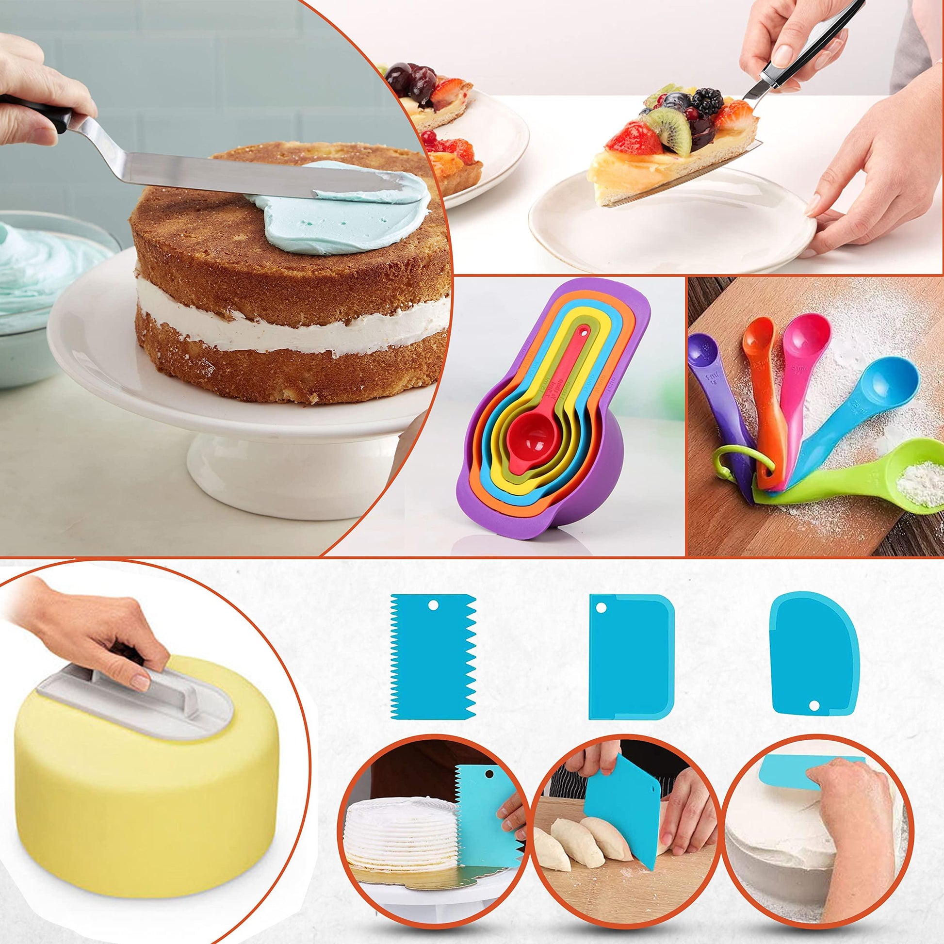 RFAQK 700PCs Cake Decorating Supplies Kit with Baking Supplies- Cake Decorating Tools with Springform Pans, Cake Leveler, Cake Turntable, Numbered Piping Tips, Icing Spatulas, Fondant Tools and More - CookCave