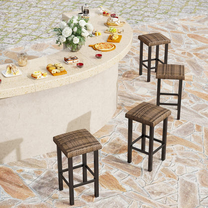 PHI VILLA Outdoor Bar Stools Set of 4, 26” Wicker Seat Counter Height Backless Barstools, Metal Frame Bar Chairs for Patio Kitchen & Dining - CookCave