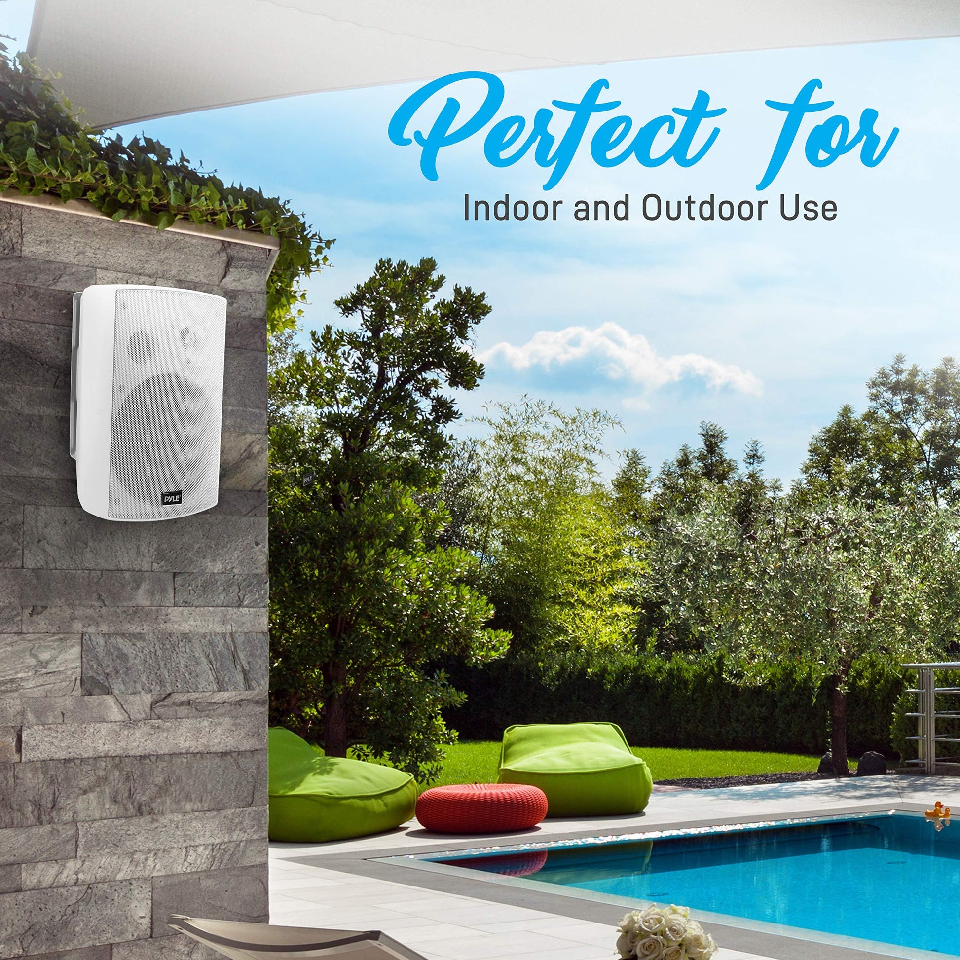 Outdoor Wall-Mount Patio Stereo Speaker - Waterproof Bluetooth Wireless & No Amplifier Needed - Portable Electric Theater Sound Surround System - Pyle PDWR61BTWT - CookCave