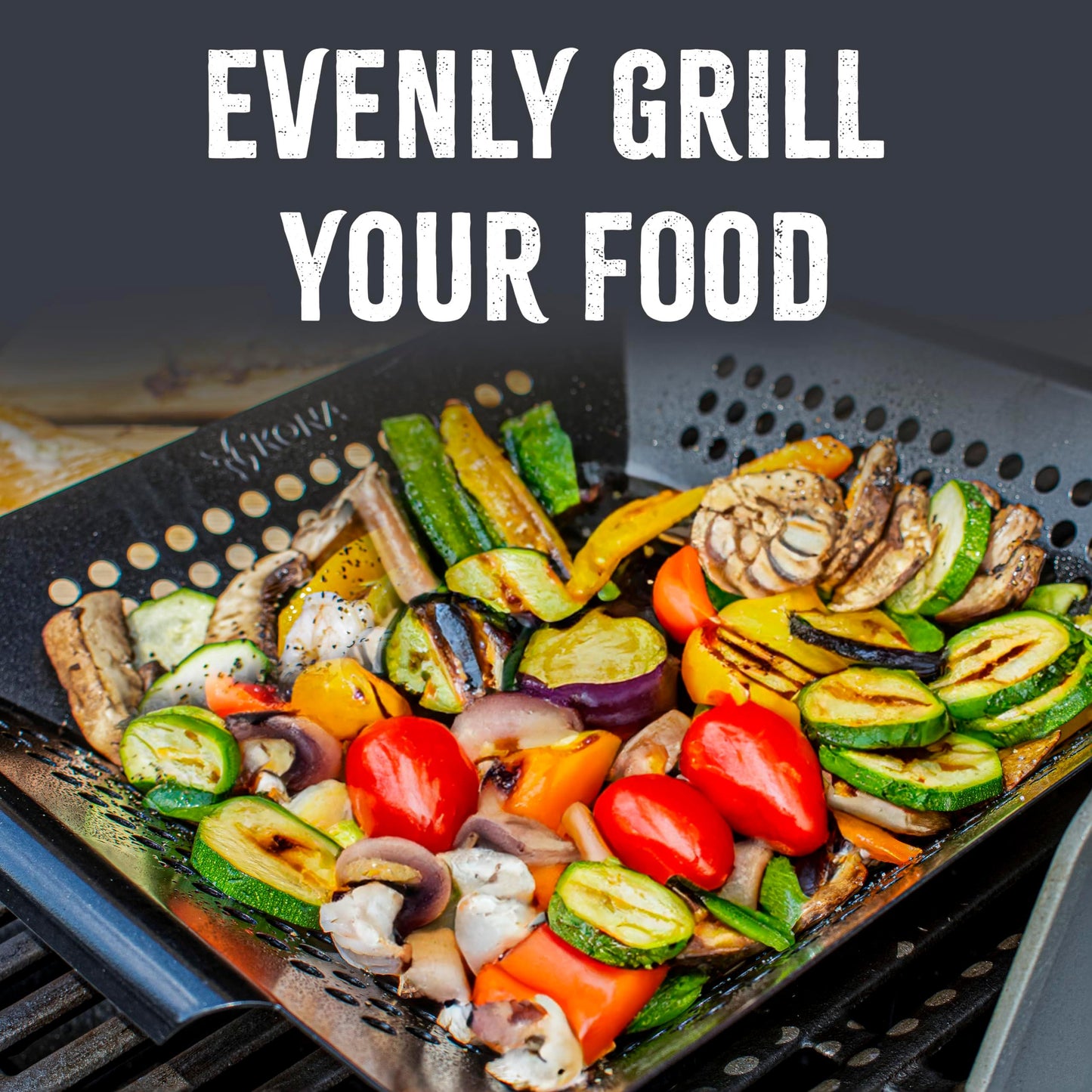 Kona Grill Grilling Basket Set - Premium Accessories for Outdoor Grill - Perfect for Veggies and More! Enhance Your BBQ Experience with this Heavy-Duty Grill Basket - Includes Bonus Gift: Wooden - CookCave