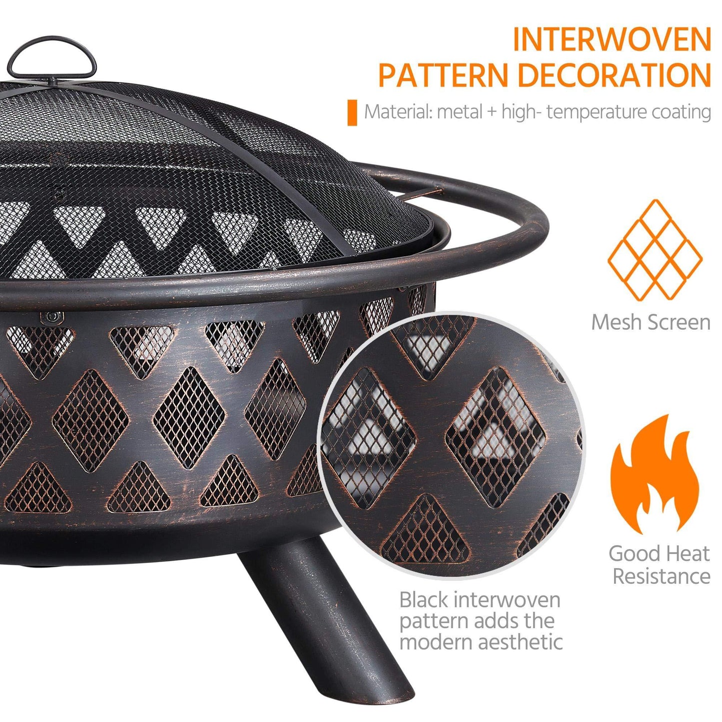 Yaheetech Fire Pit 36in Outdoor Wood Burning Fire Pits Wood Large Fire Bowl for Outside BBQ Bonfire Patio with Mesh Spark Screen, Poker and Rain Cover - CookCave