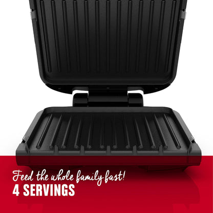 George Foreman 4-Serving Removable Plate Electric Grill and Panini Press, George Tough Non-Stick Coating, Drip Tray Catches Grease, Black - CookCave