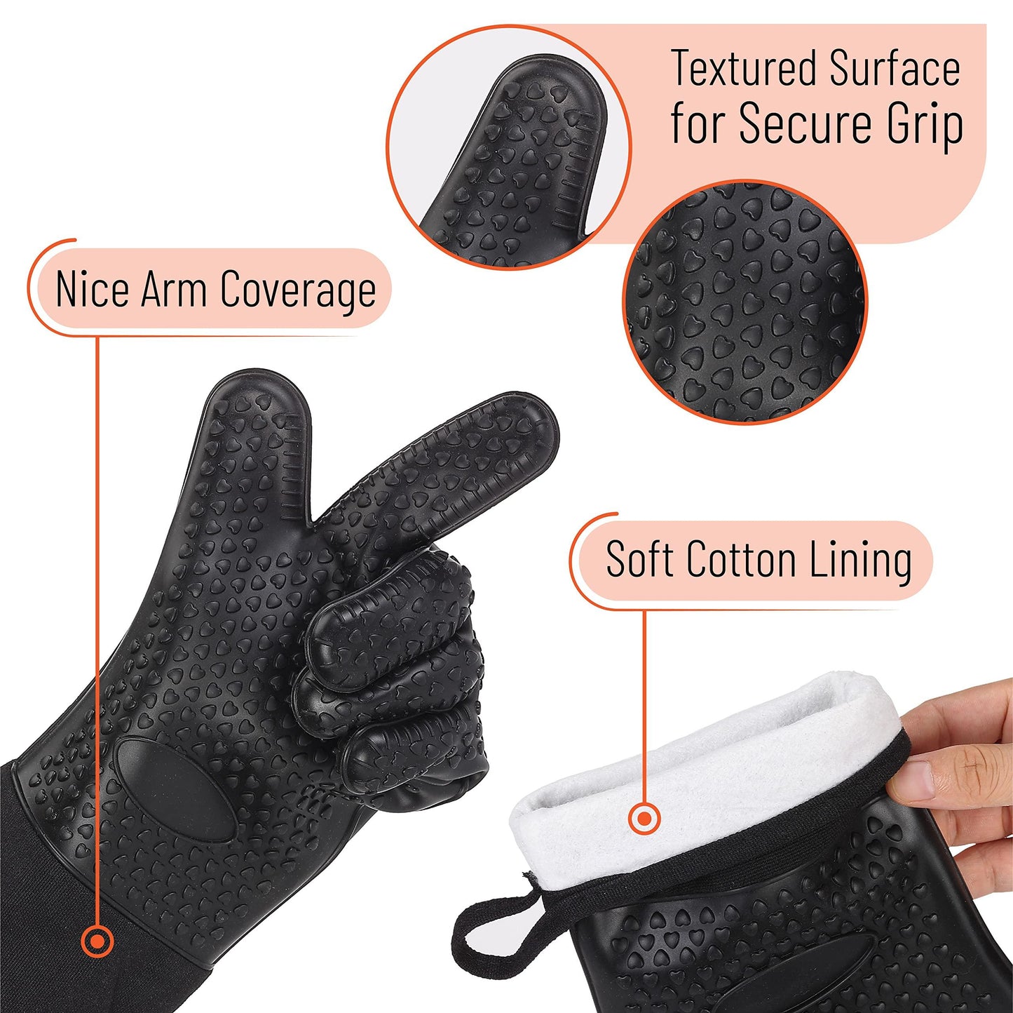 UNCO- Grill Gloves, Silicone Gloves Heat Resistant, Oven Gloves, BBQ Gloves, Meat Gloves, Barbecue Gloves, Grilling Gloves, Meat Gloves for Pulling Meat, Grill Gloves for Outdoor Grill, Grill Mitts - CookCave