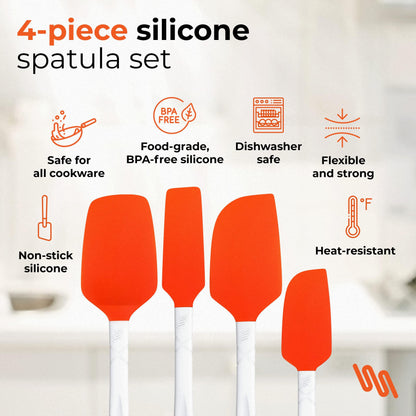 M KITCHEN Silicone Spatula Set - Heat Resistant & BPA Free - 4 Piece Nonstick Rubber Spatulas, Spoonula, Jar Scraper for Cooking, Baking, Mixing, Frosting - Dishwasher Safe Kitchen Utensils - CookCave