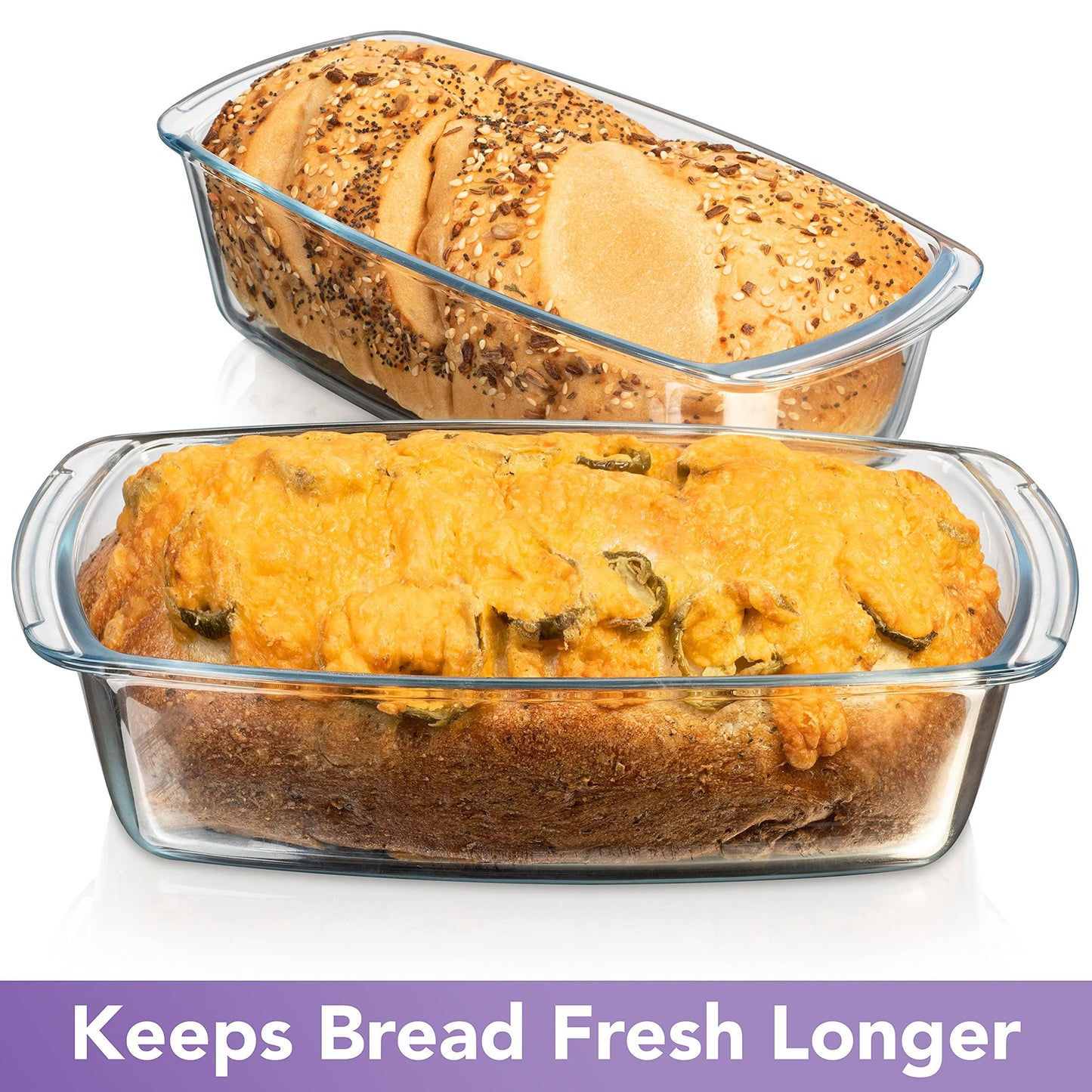 Razab LARGE 7.6 Cups/1800 ML/1.9 Qt Glass Loaf Pan with Lids (Set of 2) - Meatloaf Pan BPA free Airtight Lids Grip Handle Easy Carry, Microwave and Oven Safe - Loaf Pans For Baking Bread, Cakes - CookCave