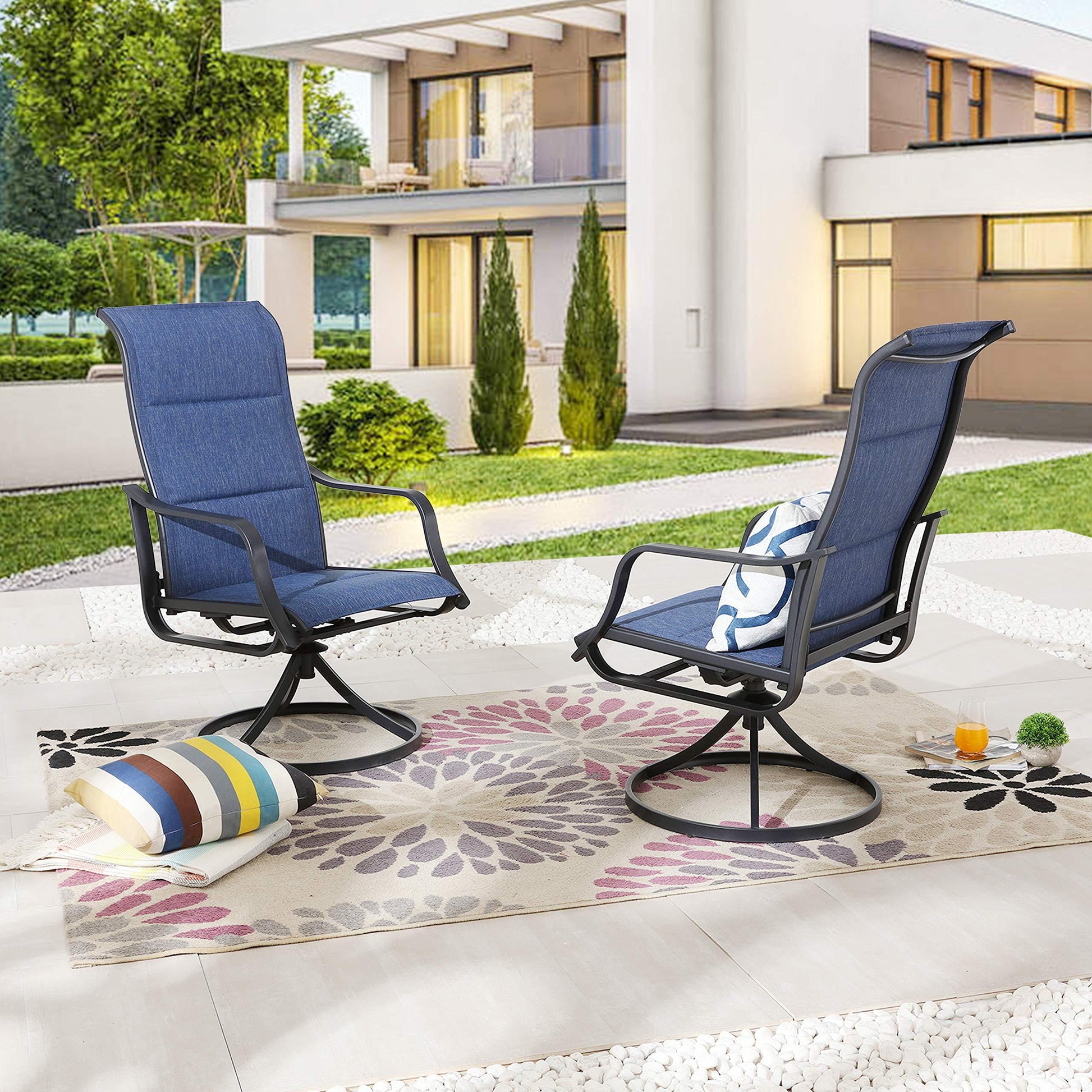 LOKATSE HOME Outdoor Patio Swivel Dining Chair Sling Set with Textilene Fabric All Weather Frame (Set of 2), Blue-1 - CookCave