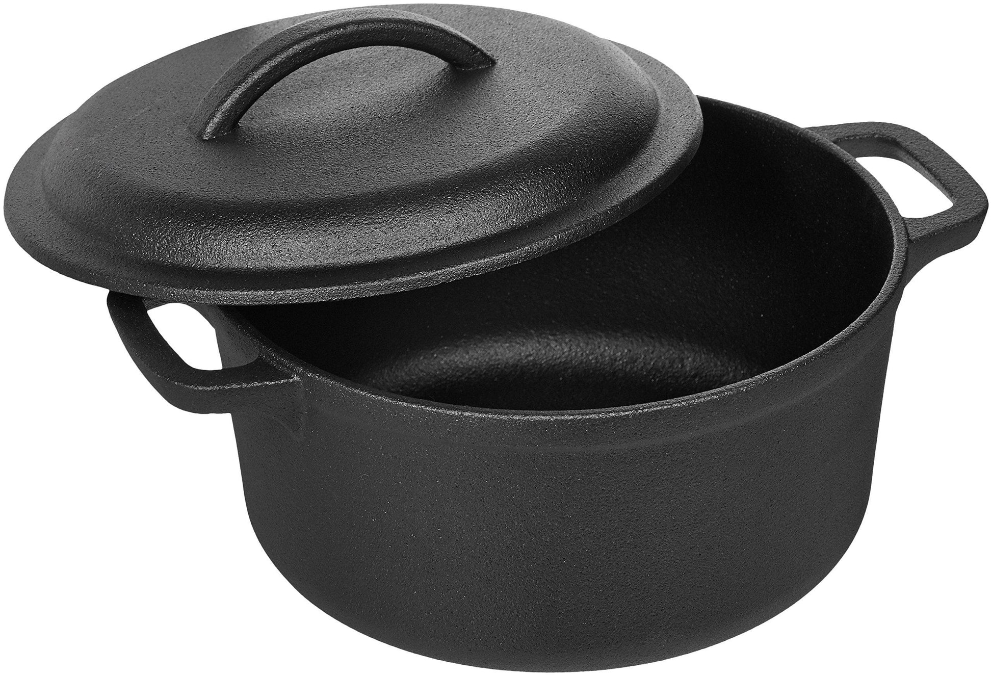 Amazon Basics Pre-Seasoned Cast Iron Round Dutch Oven with Dual Handles, 2-Quart, Black - CookCave