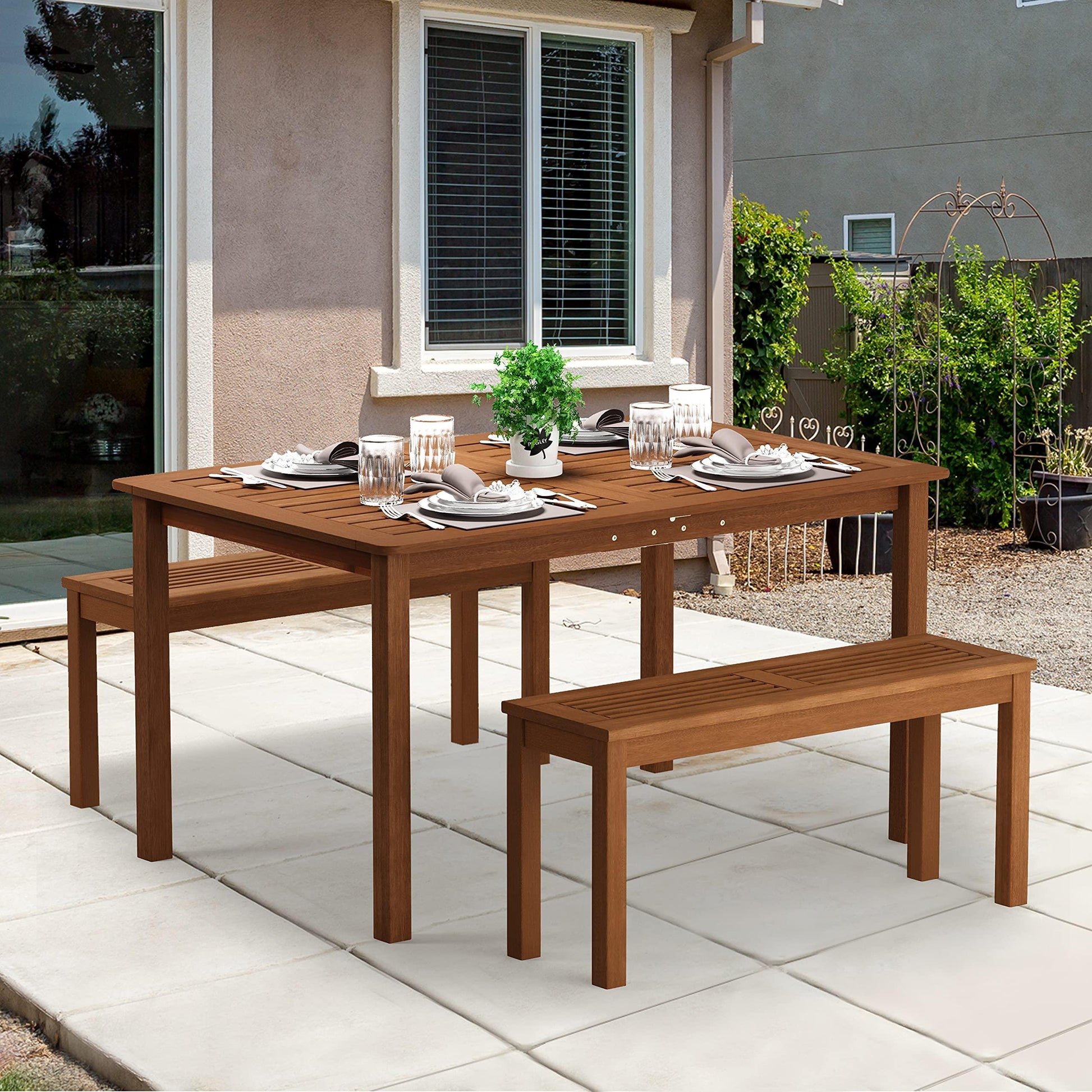 Furinno Tioman Outdoor Dining Table, Natural 35.5"D x 59.0"W x 29.0"H - CookCave