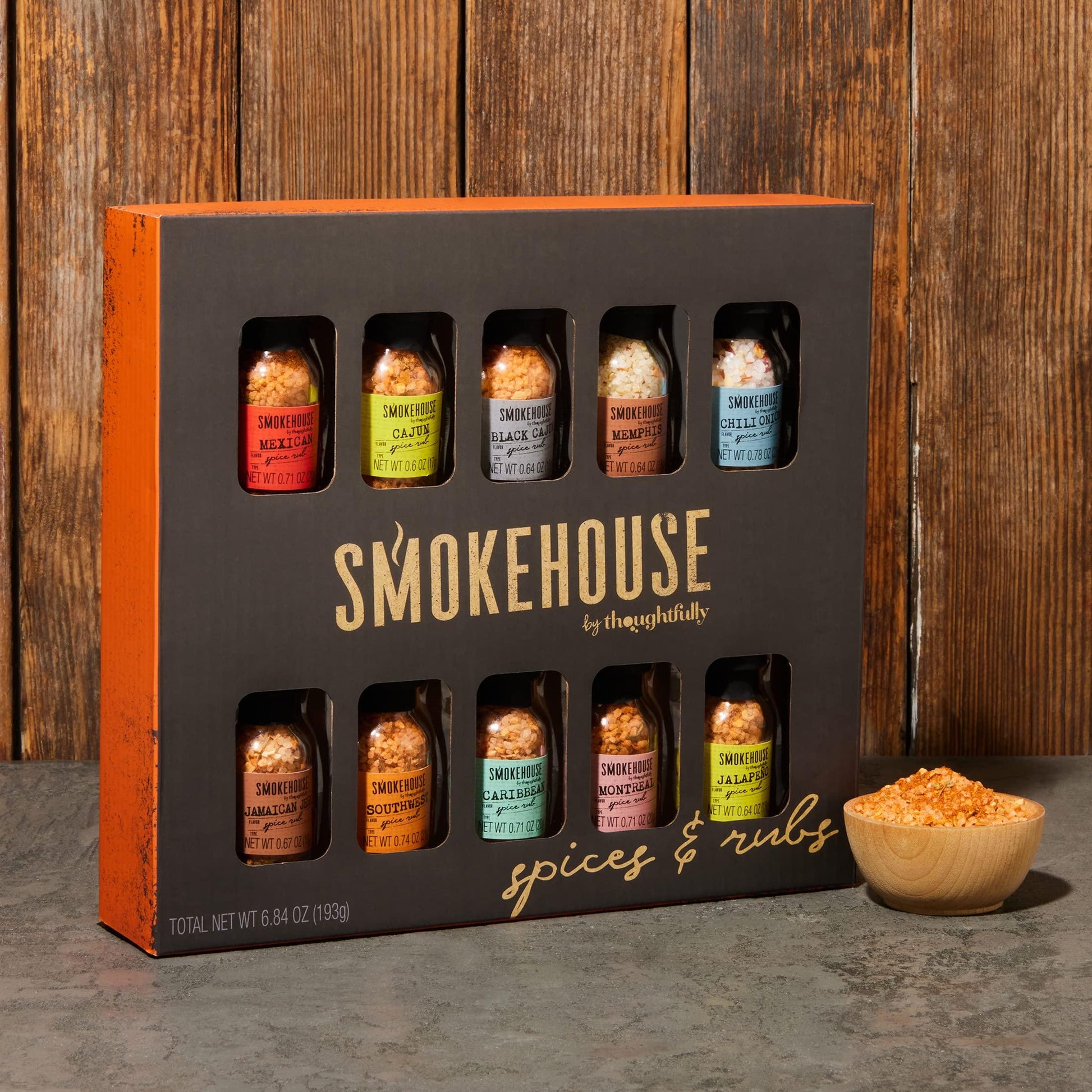 Smokehouse by Thoughtfully, Gourmet Grilling Spice Set in Mini Glass Bottles, Vegan and Vegetarian, Grill Seasoning Flavors Include Caribbean, Jamaican Jerk, Jalapeno, Montreal and More, Pack of 10 - CookCave